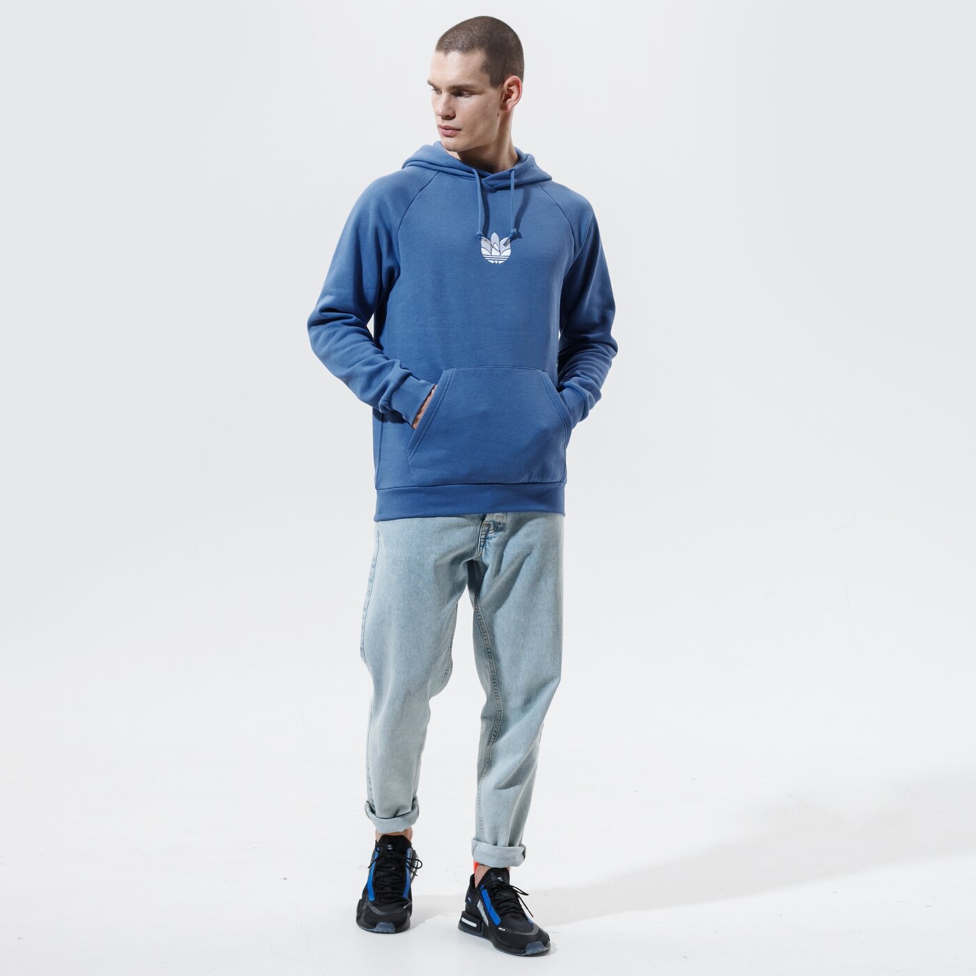 pánska mikina ADIDAS MIKINA S KAPUCŇOU 3D TREFOIL HOOD gn3553 farba modrá